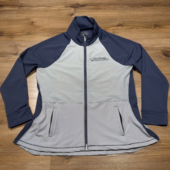 Peter Millar Jackets & Blazers - Peter Millar Golf Jacket Womens XL Navy Blue Striped Full Zip Daniel Murphy Logo